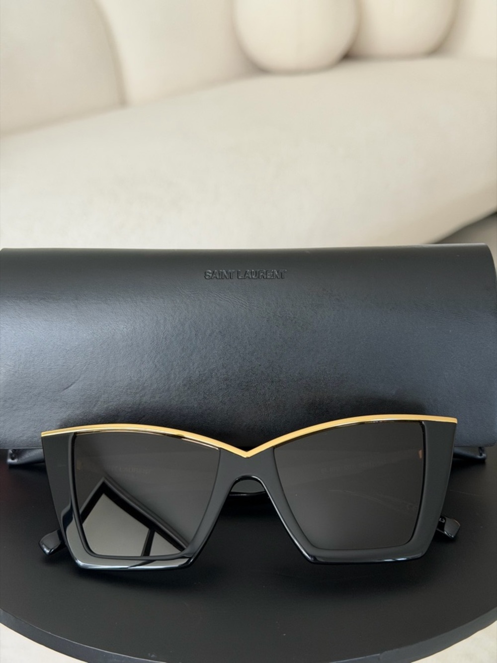 Saint Laurent Black and Gold Cat-Eye Sunglasses - Picture 9 of 9
